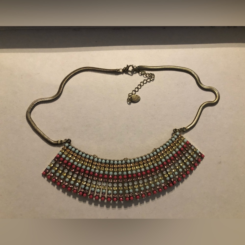 Gold and multi colored rhinestone necklace.